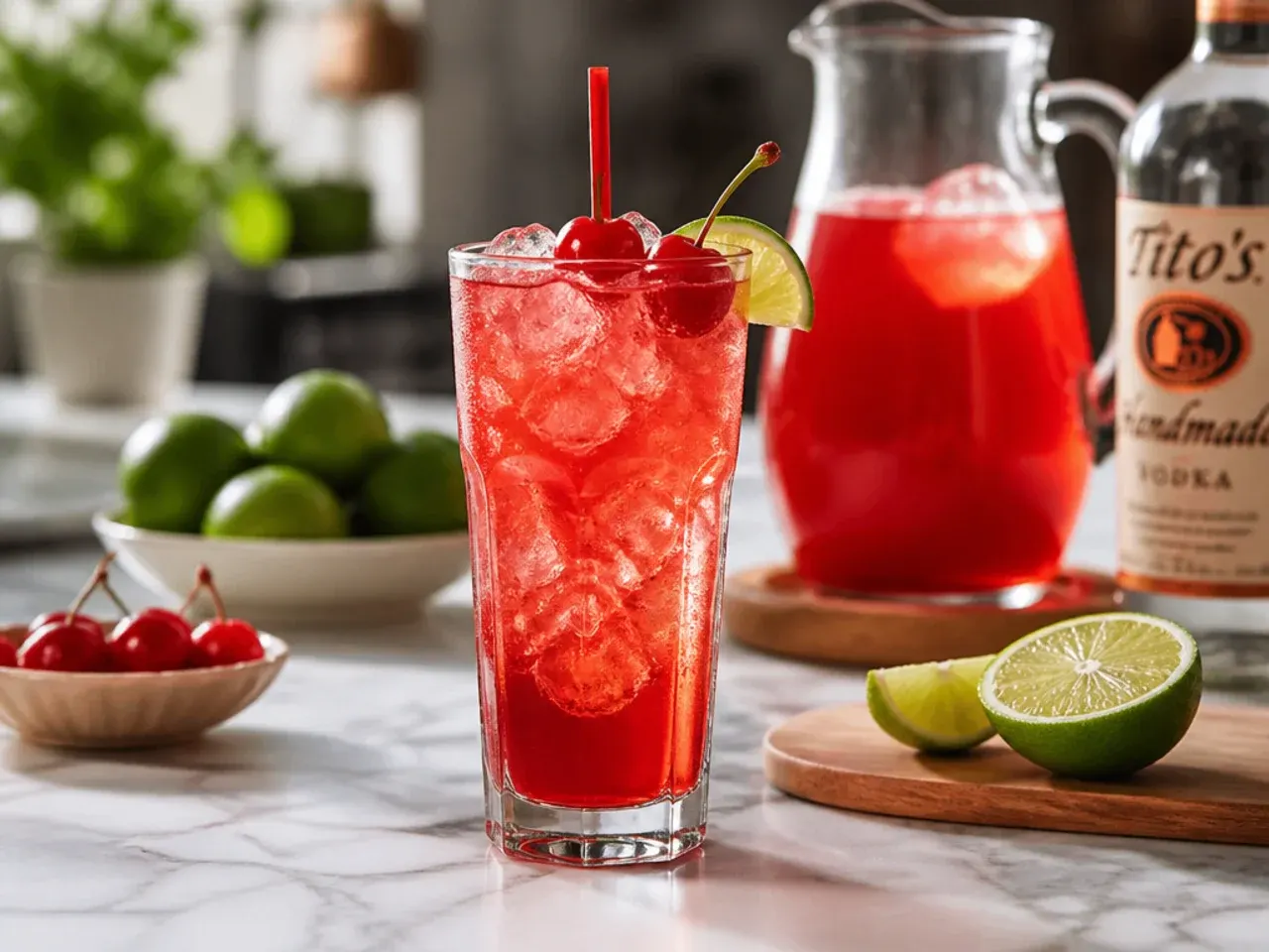 A large pitcher of copycat slush base being poured into individual glasses for a party