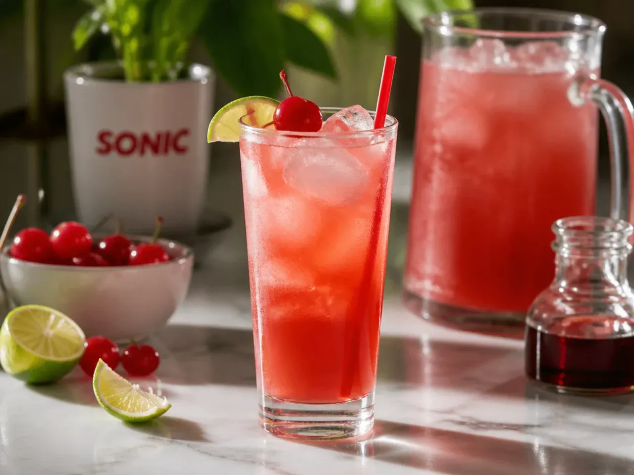 A batch of copycat Sonic drink ingredients set out for self-serve mixing