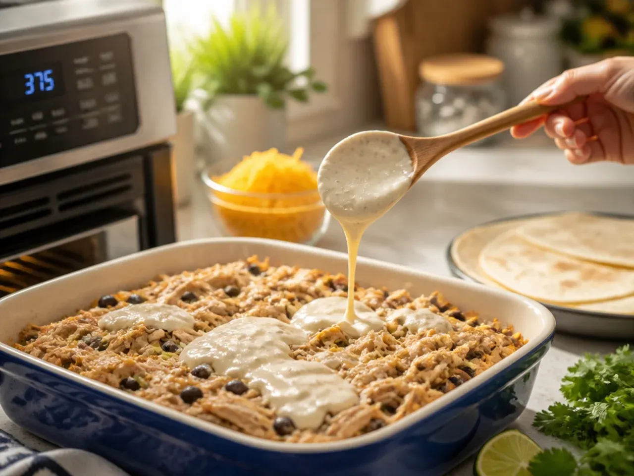 sour cream chicken enchilada casserole recipe step 1