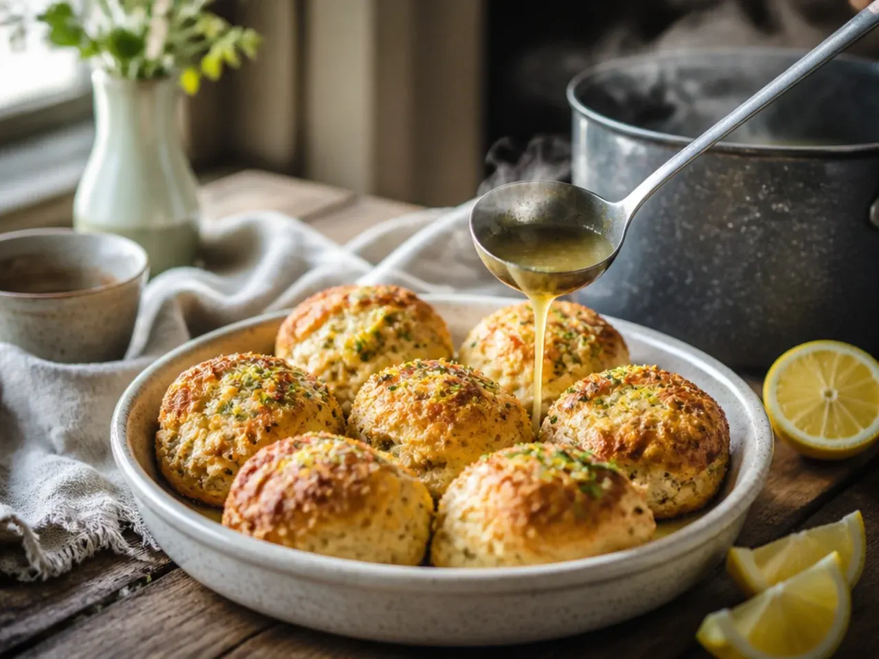 Oven thermometer reading 220°C beside a tray of unbaked scones