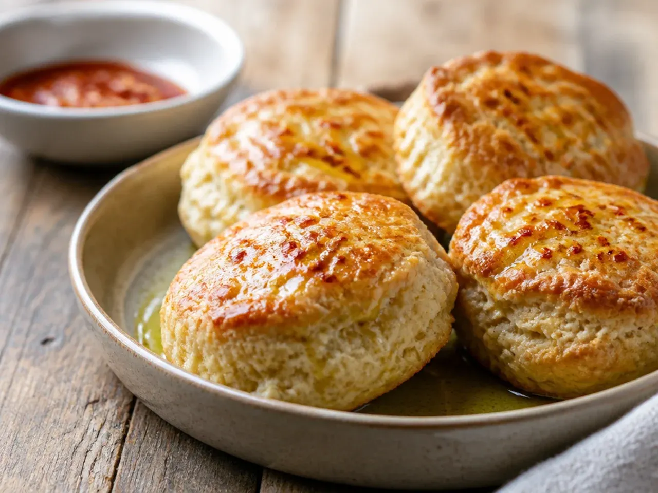 A covered bowl of scone dough resting overnight in the refrigerator