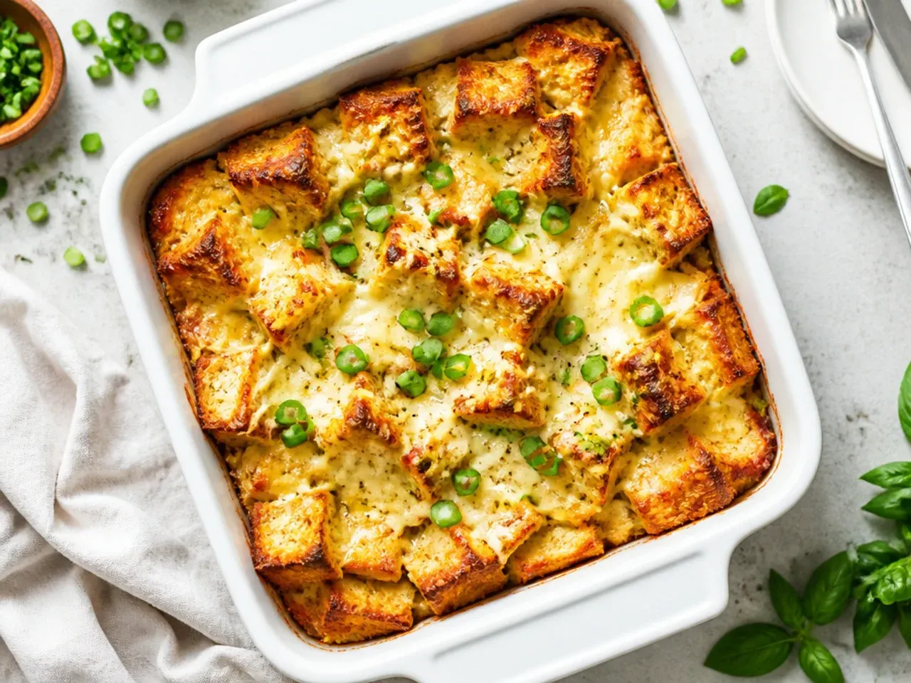 Close-up slice of classic cinnamon sourdough French toast casserole showing custardy interior