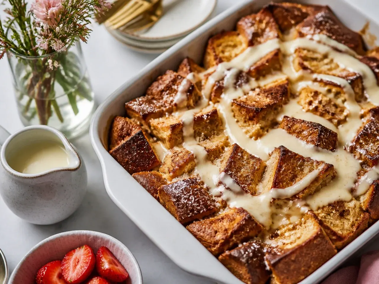 Quick sourdough French toast casserole assembled and going straight into the oven