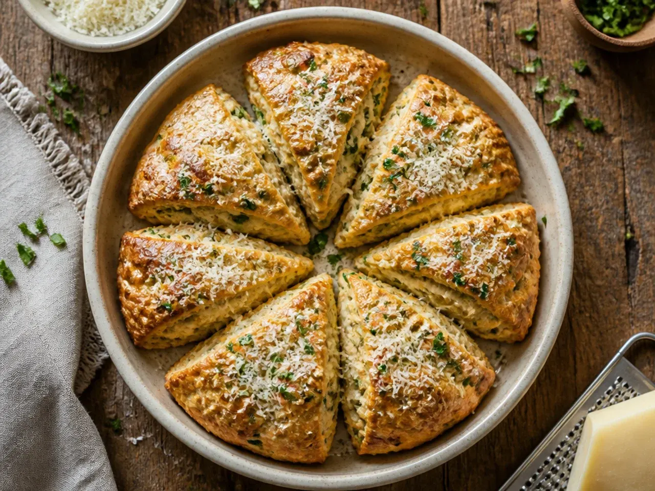 Simple pantry sourdough scones on a baking tray with a milk brush and basic ingredients nearby