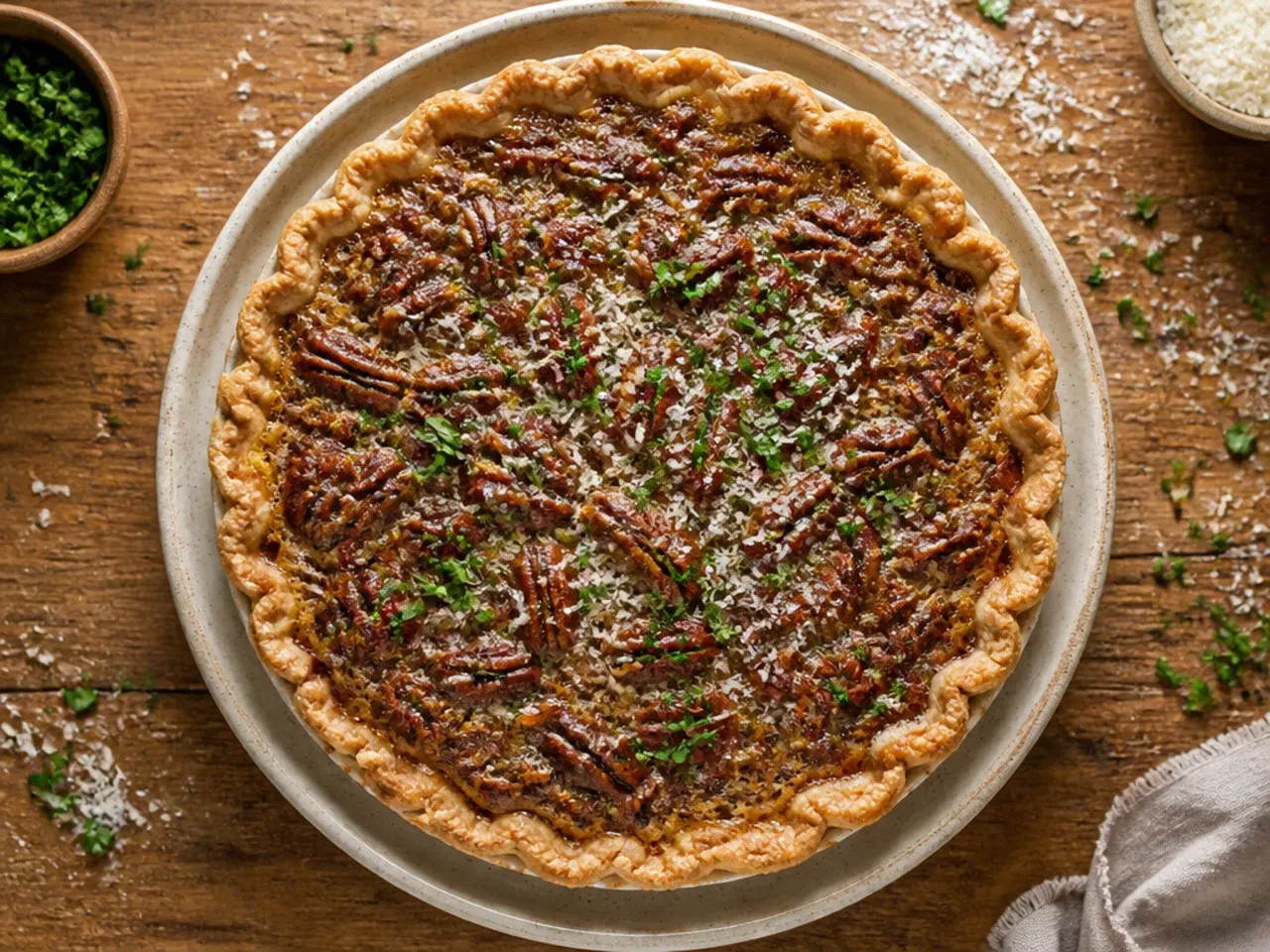Budget-friendly pecan pie made with a walnut-pecan mix and shop-bought crust