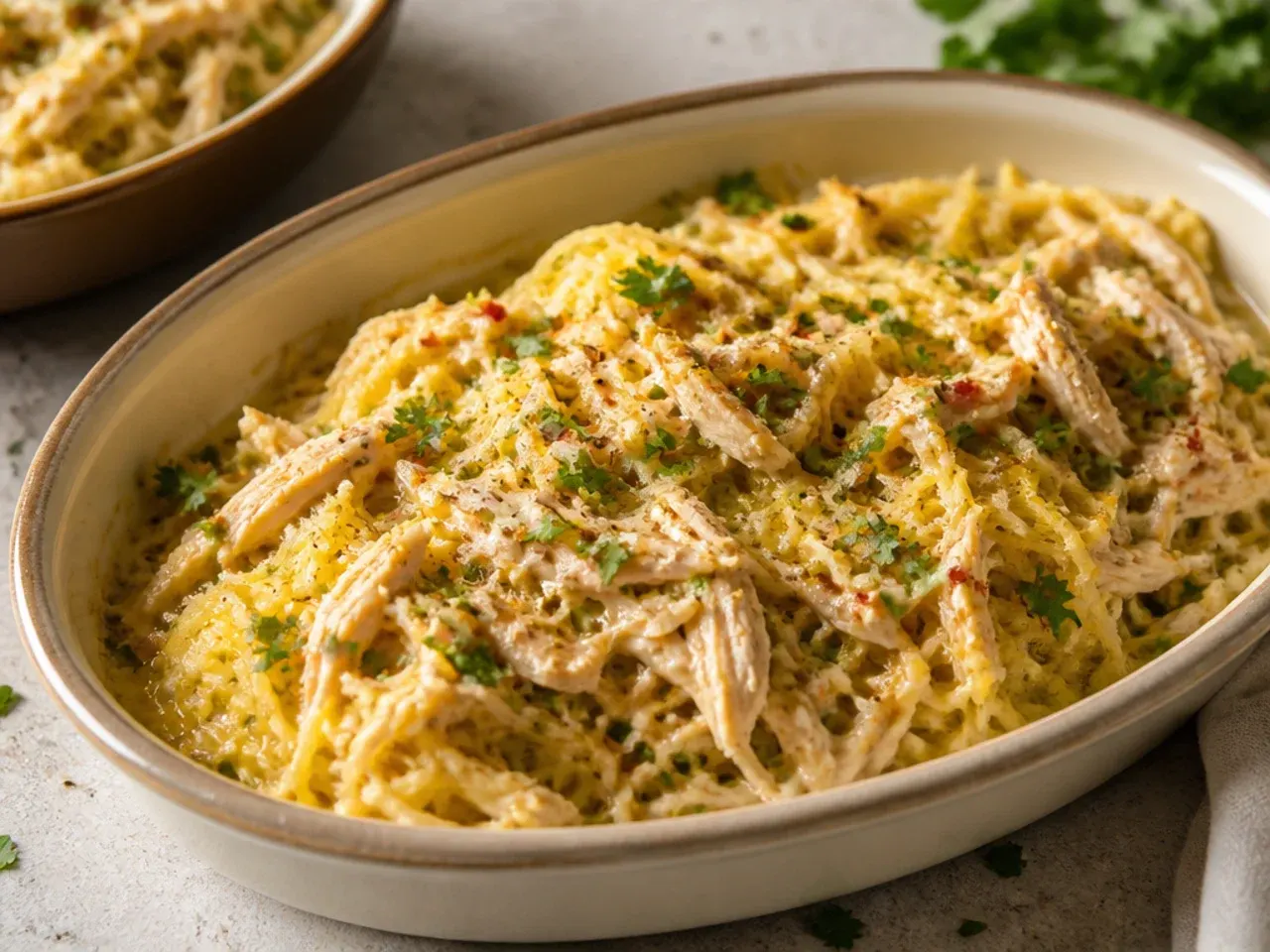 Quick weeknight chicken spaghetti squash made in thirty minutes