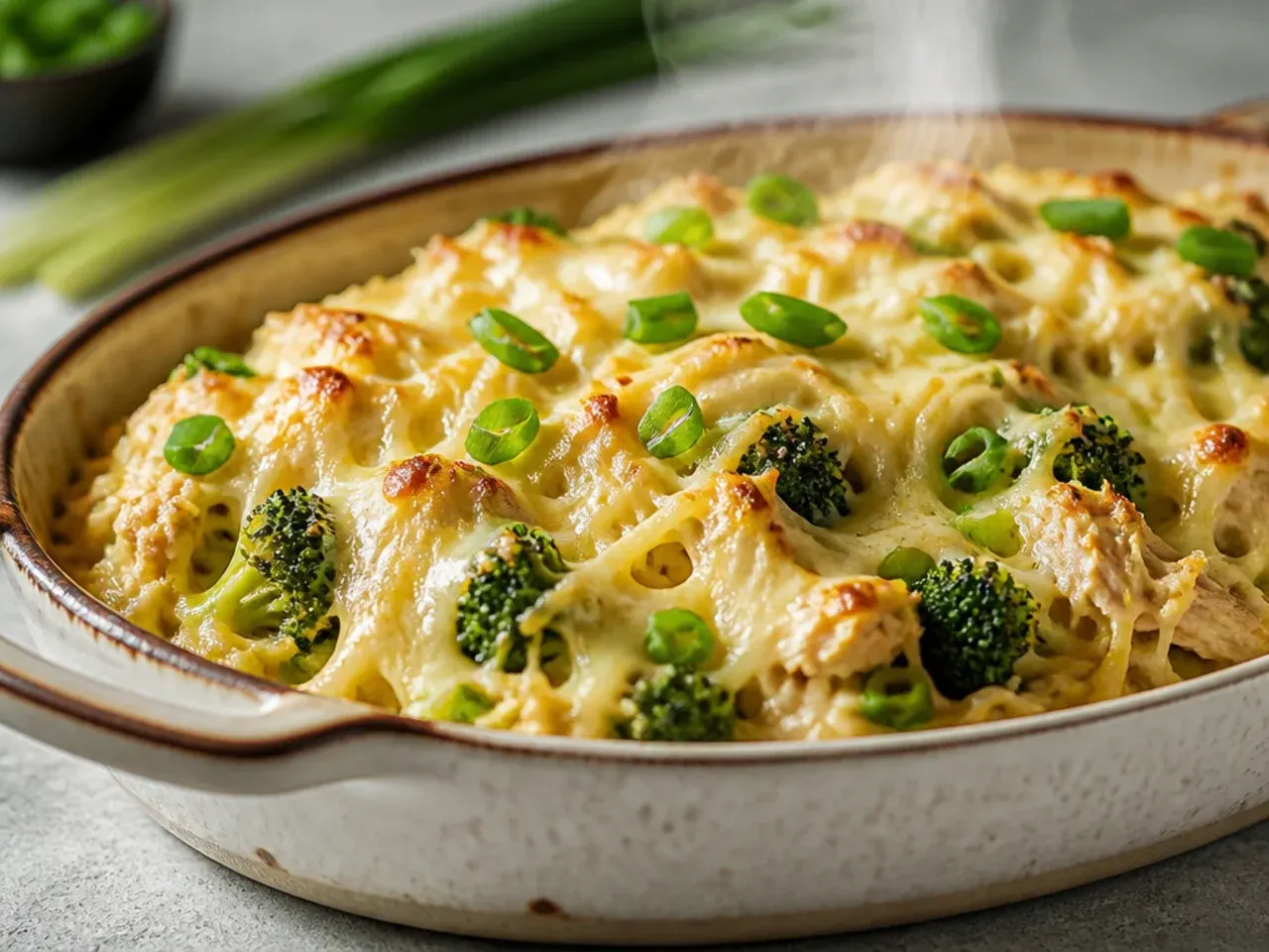 Family-style chicken and broccoli spaghetti squash bake with melted cheddar