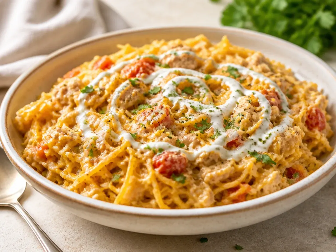 Budget ground chicken spaghetti squash skillet with browned mince