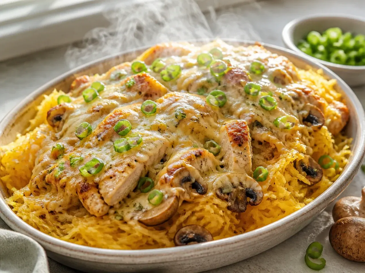 Best-ever chicken Marsala spaghetti squash with glossy mushroom wine sauce