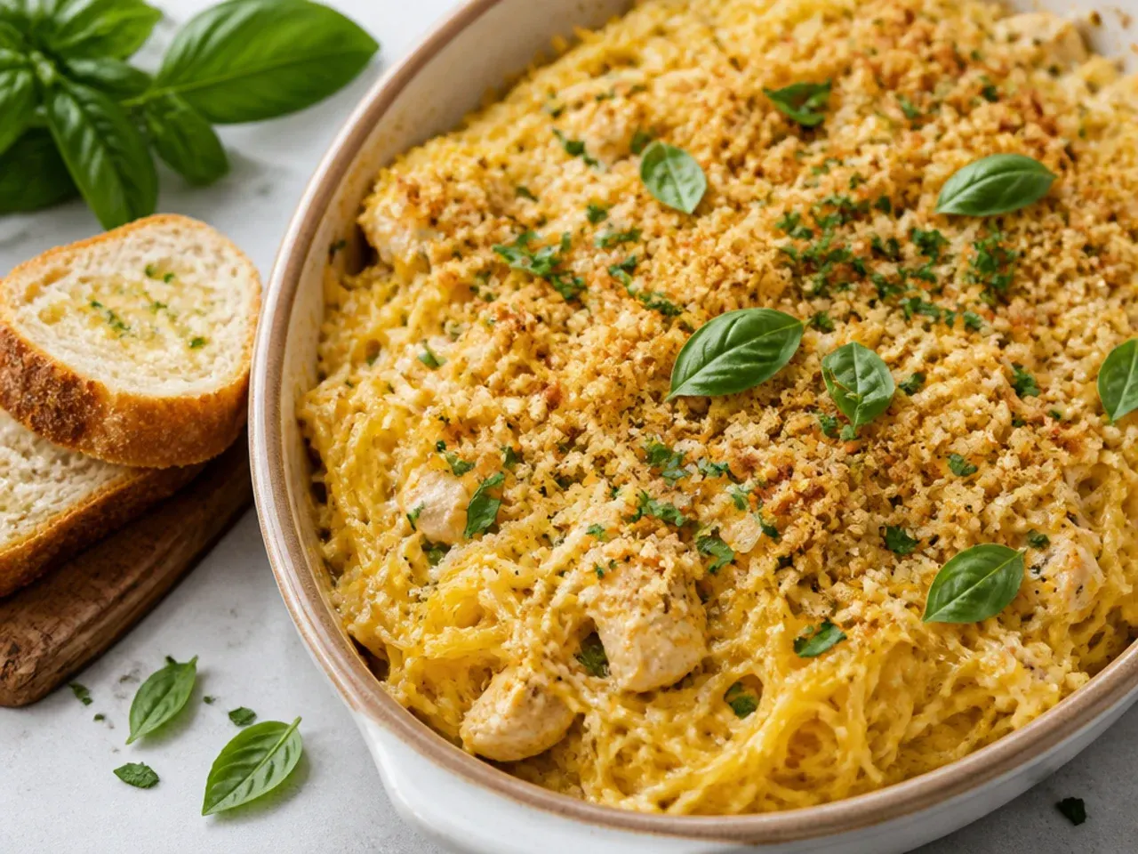 One-pot Instant Pot chicken spaghetti squash served in a bowl