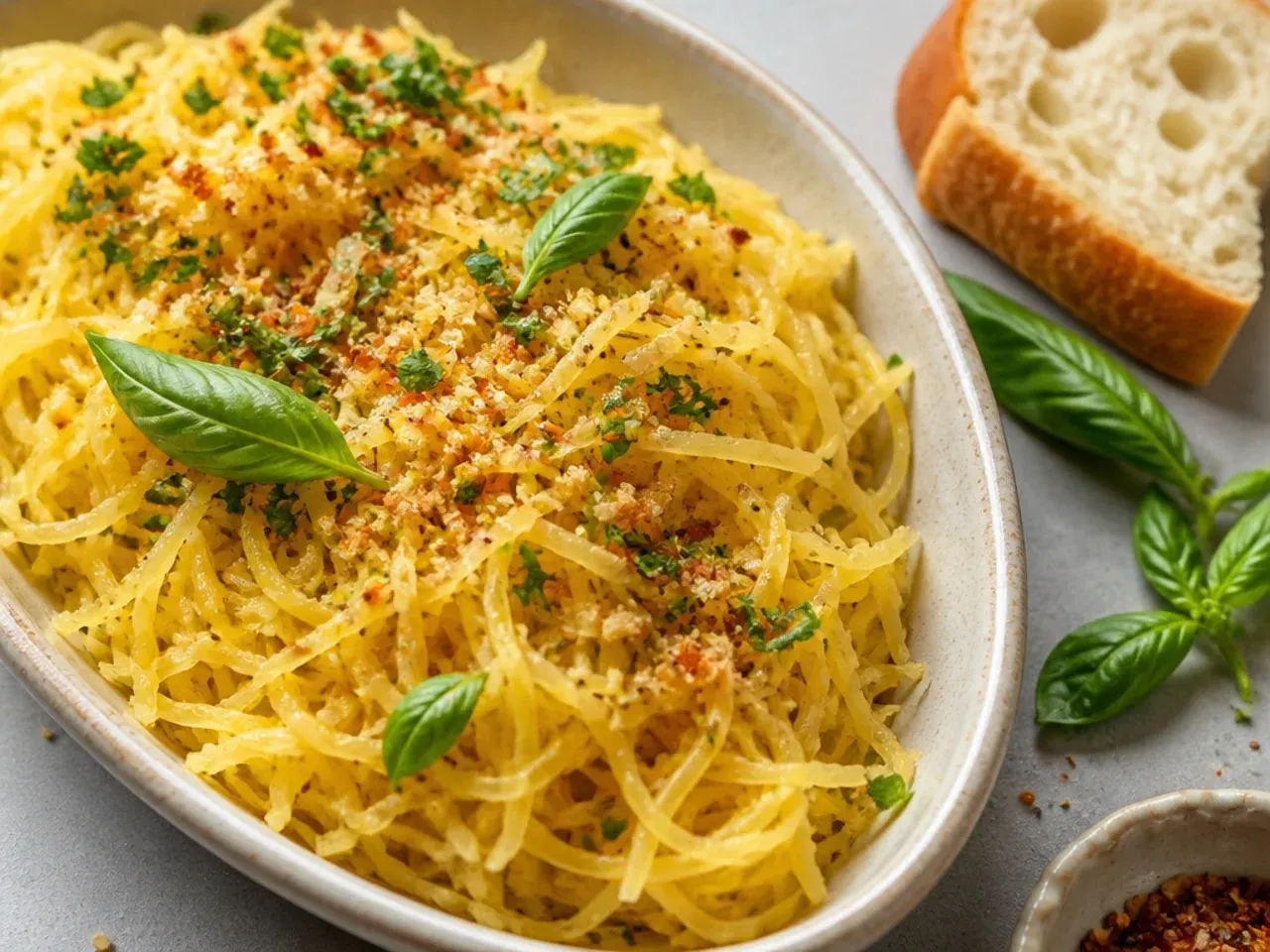Whole spaghetti squash on a microwave-safe plate with a knife making steam vents
