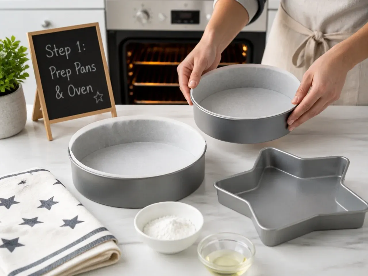 spiderman birthday cake — step 1: prep pans and oven