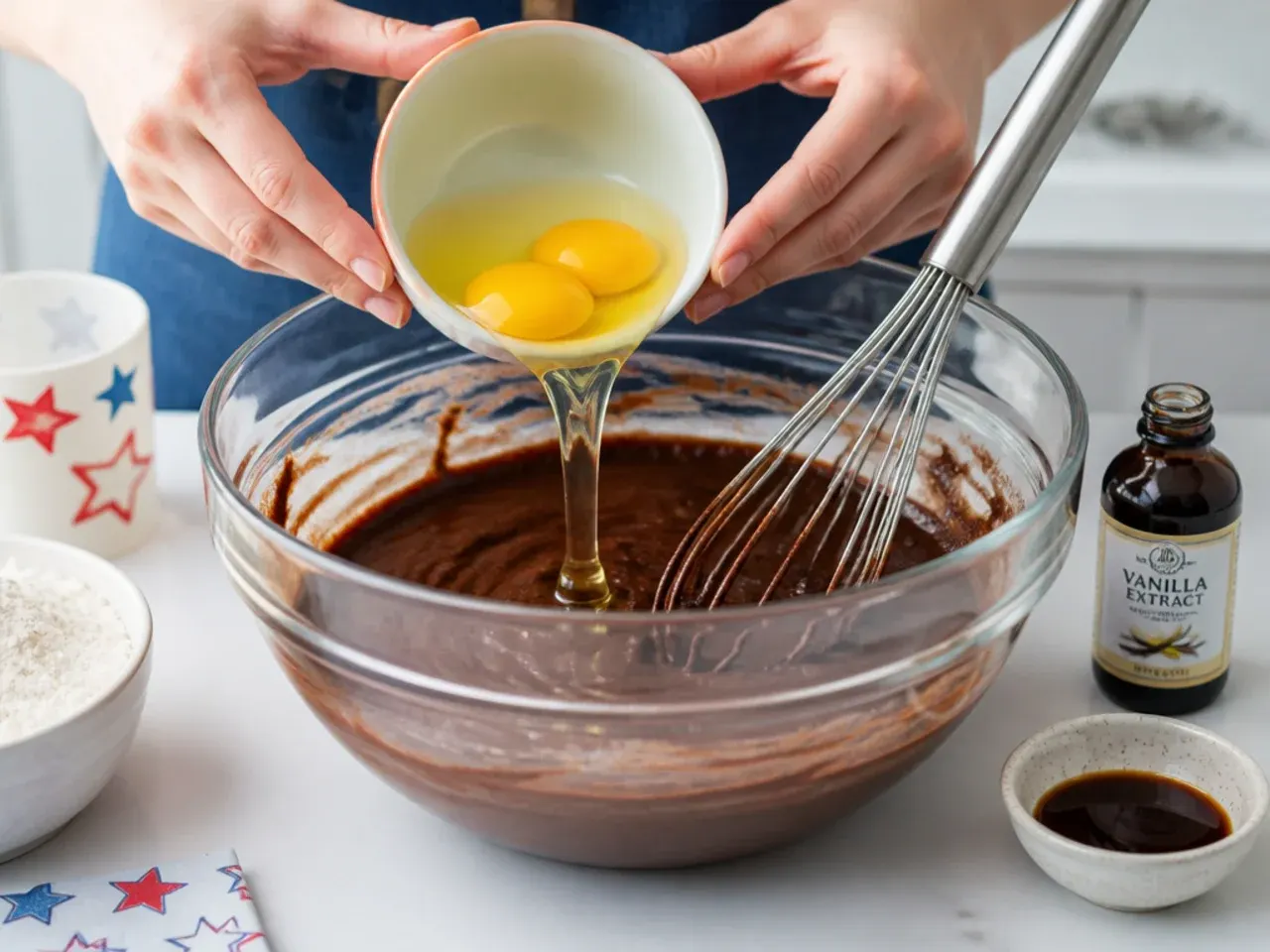 spiderman birthday cake — step 3: add eggs and vanilla