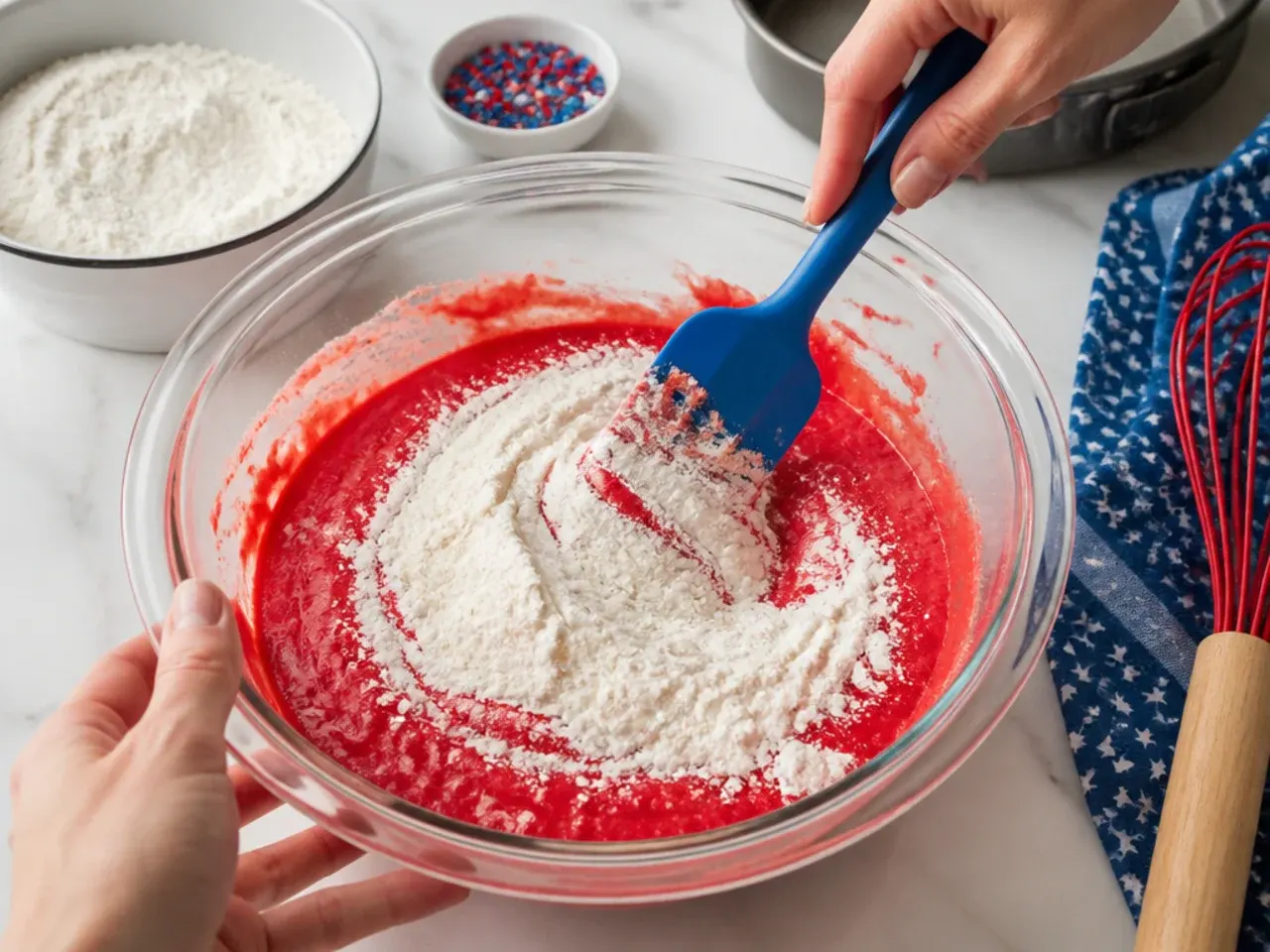 spiderman birthday cake — step 4: fold in dry ingredients