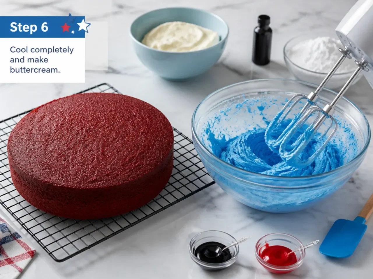 spiderman birthday cake — step 6: cool completely and make buttercream