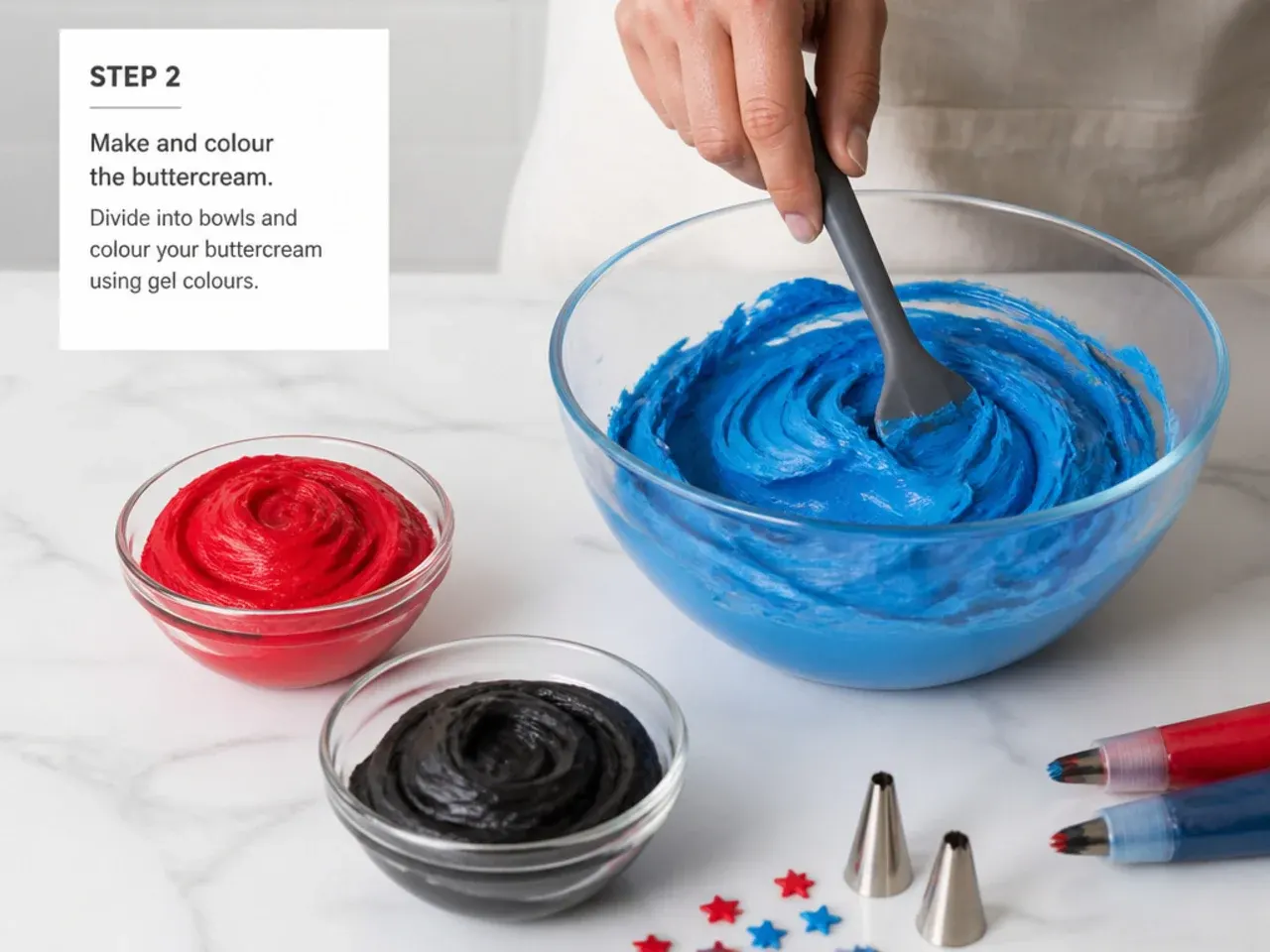 spiderman cake buttercream — step 2: make and colour the buttercream