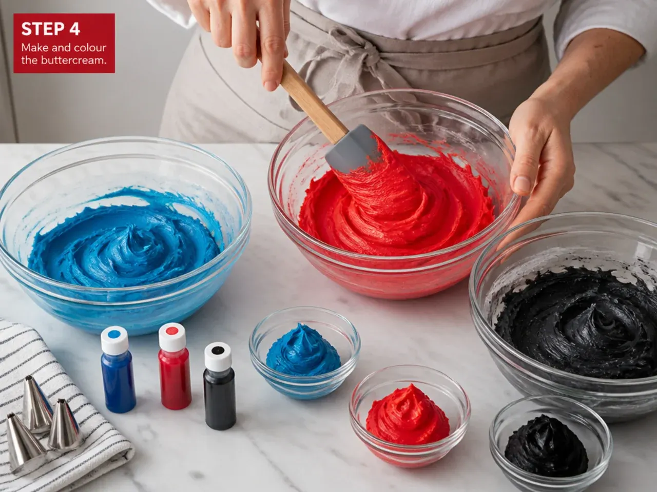 spiderman cake designs — step 4: make and colour the buttercream