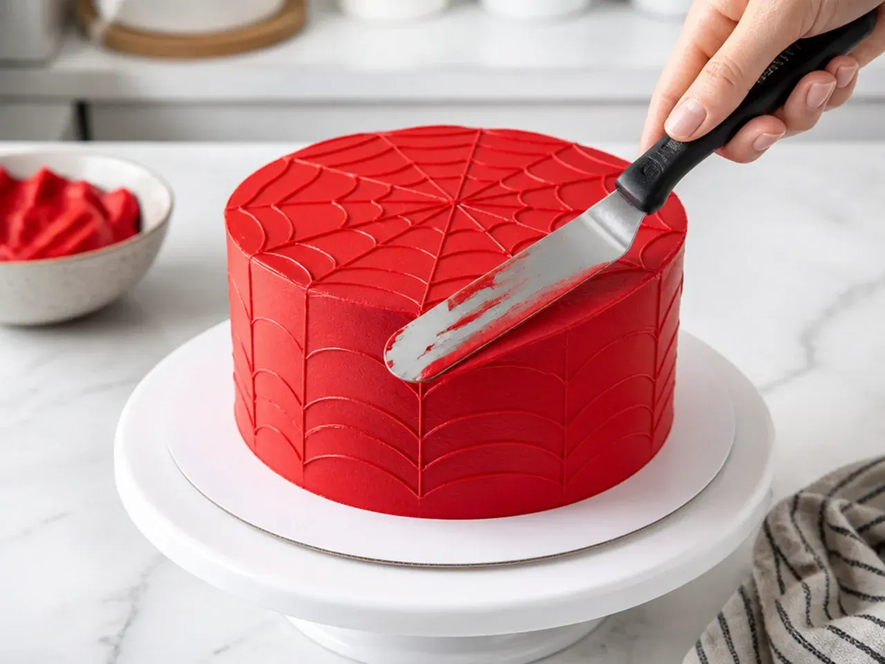 spiderman cake designs — step 6: apply the final red coat