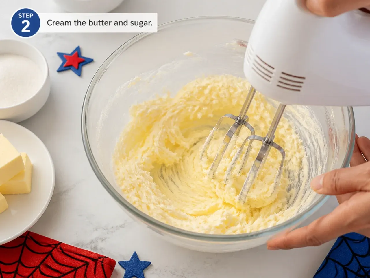 spiderman cake for boys — step 2: cream the butter and sugar