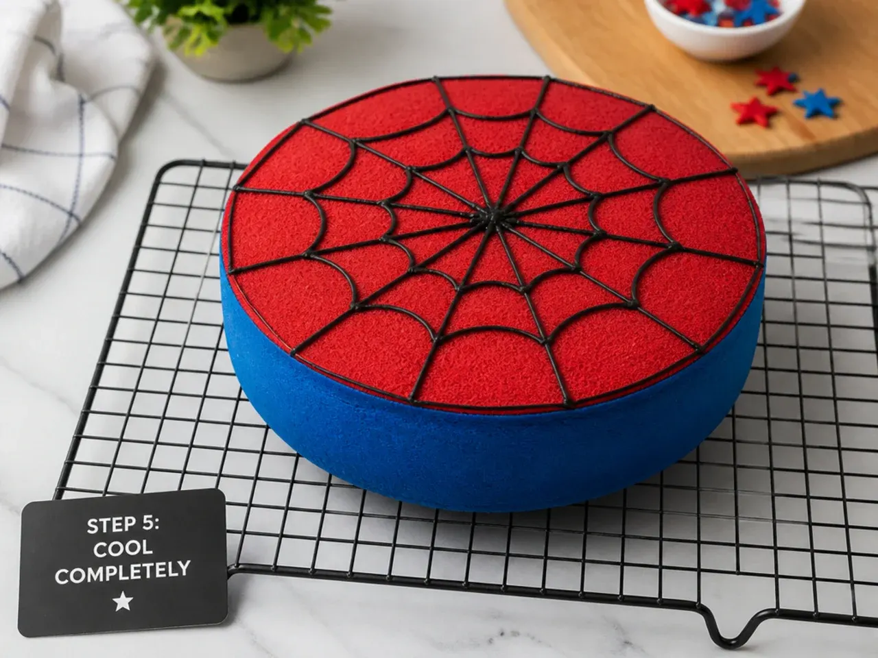 spiderman cake for boys — step 5: cool completely