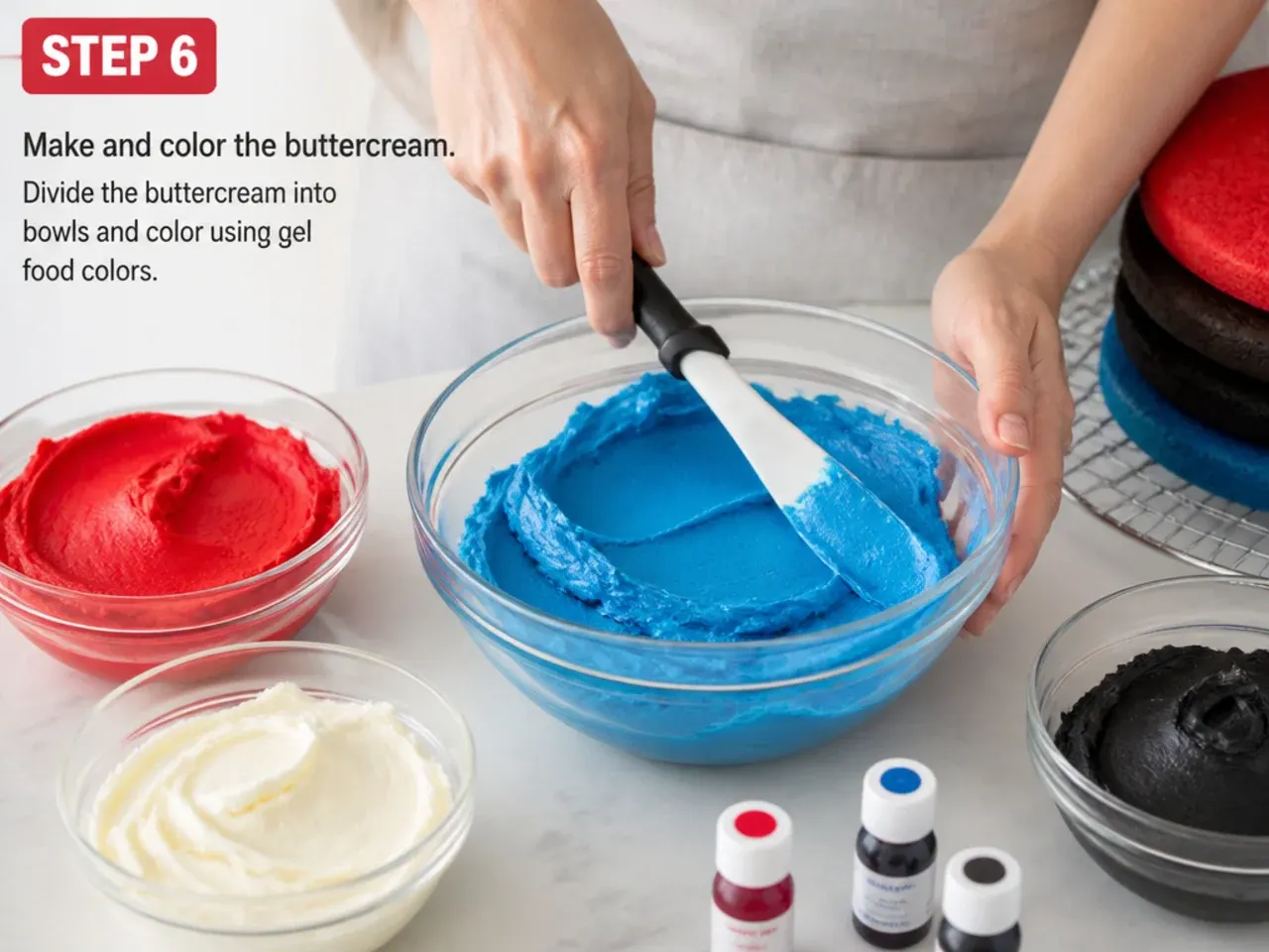 spiderman cake for boys — step 6: make and color the buttercream