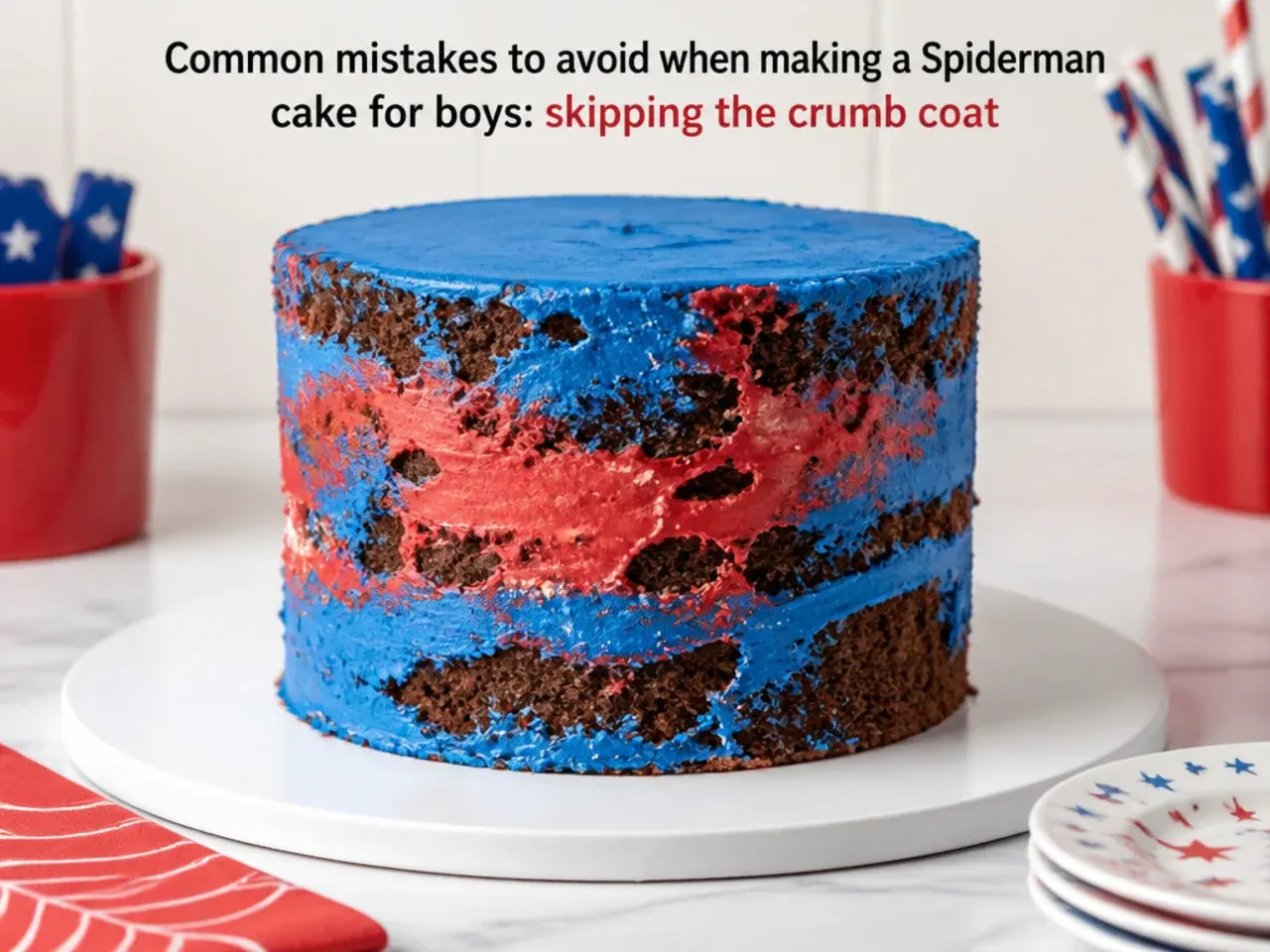 Common mistakes to avoid when making a Spiderman cake for boys like skipping the crumb coat