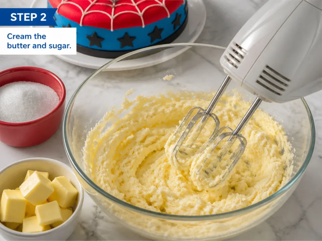 spiderman cake ideas — step 2: cream the butter and sugar