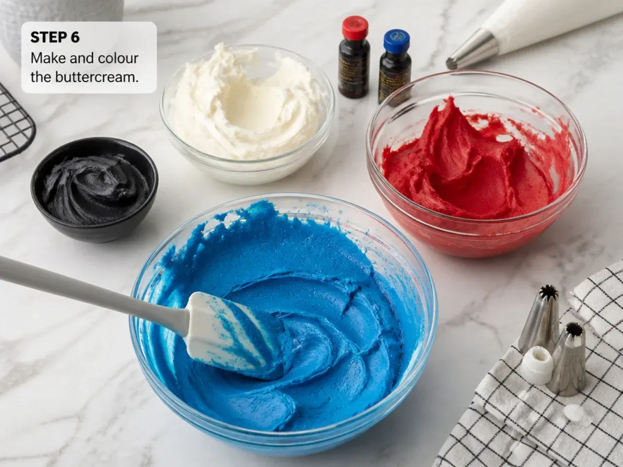 spiderman cake ideas — step 6: make and colour the buttercream