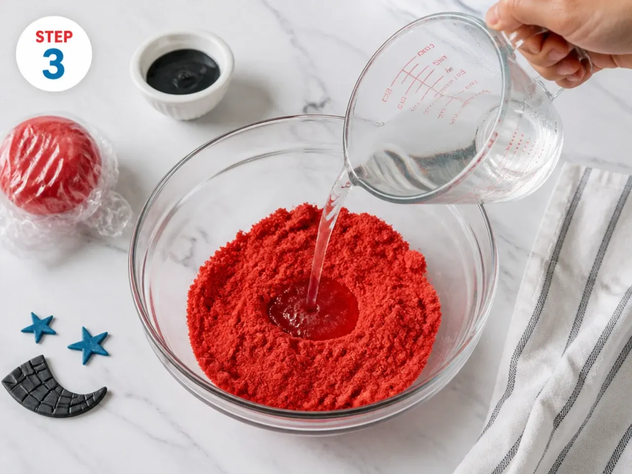 spiderman cake topper — step 3: add the boiling water