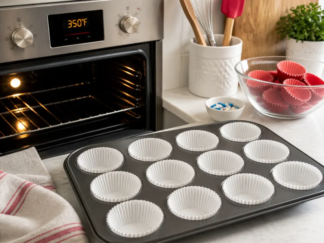 spiderman cupcake ideas — step 1: heat the oven and line the pan