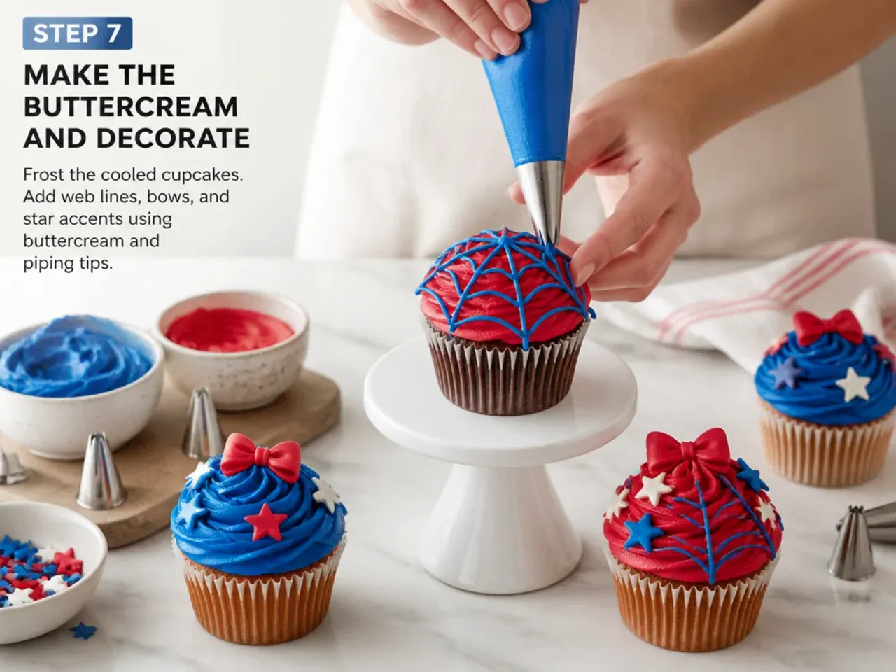 spiderman cupcake ideas — step 7: make the buttercream and decorate