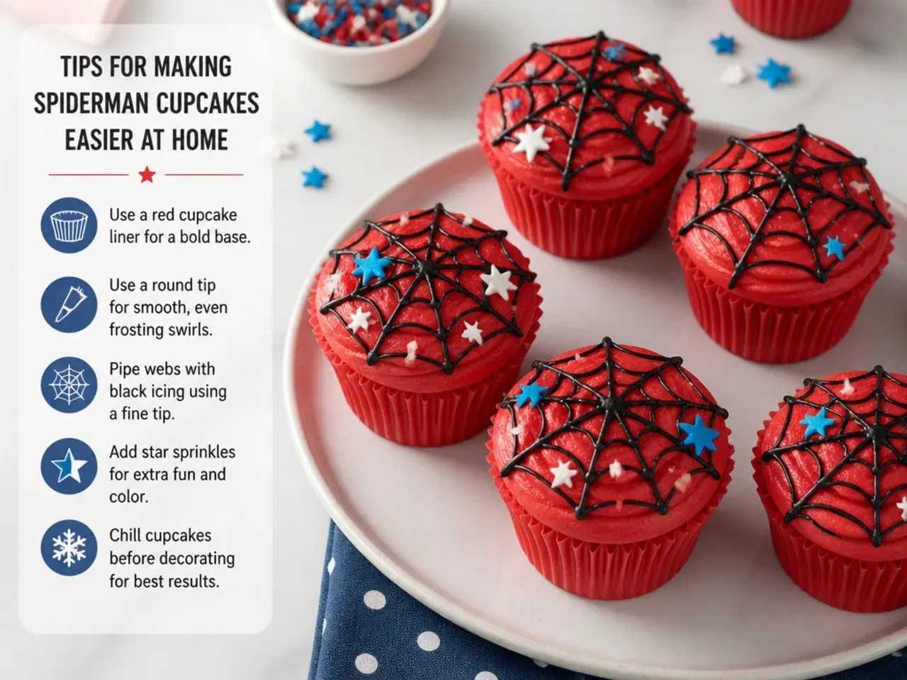Tips laid out for making Spiderman cupcake ideas easier at home