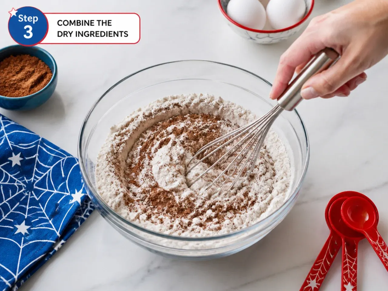 spiderman sheet cake — step 3: combine the dry ingredients