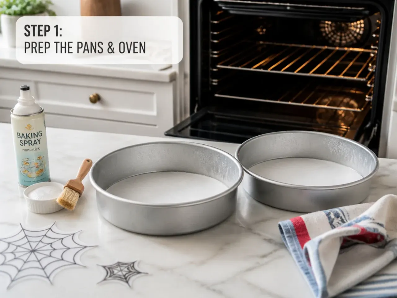 spiderman smash cake — step 1: prep the pans and oven
