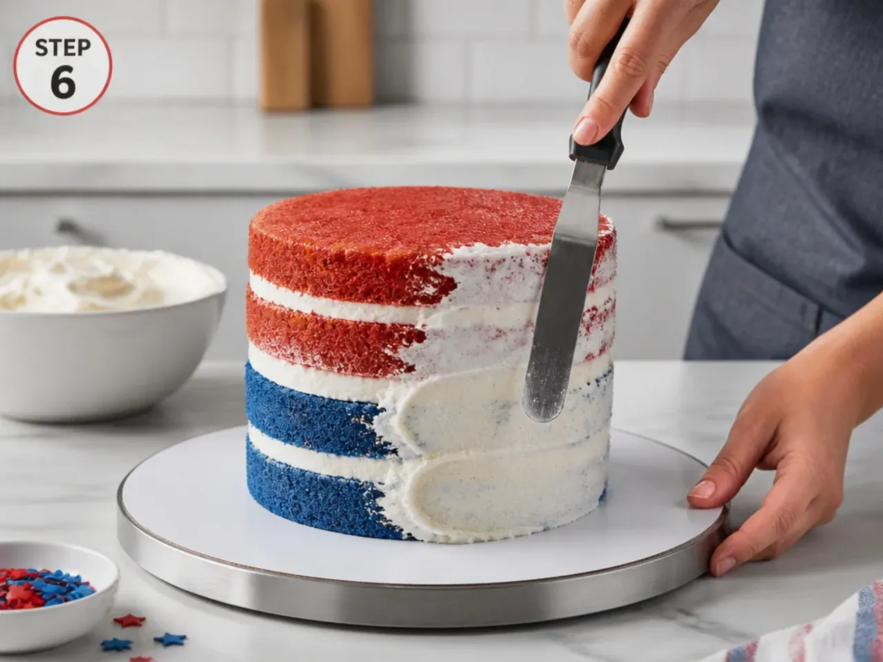 spiderman smash cake — step 6: fill and crumb coat
