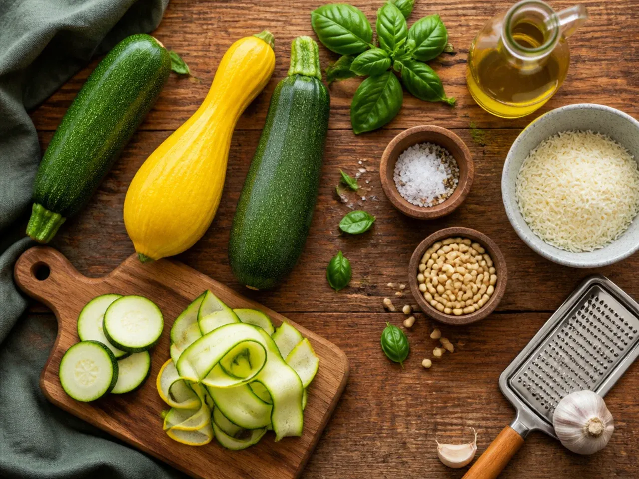 Hands salting sliced zucchini in a colander to draw out excess moisture