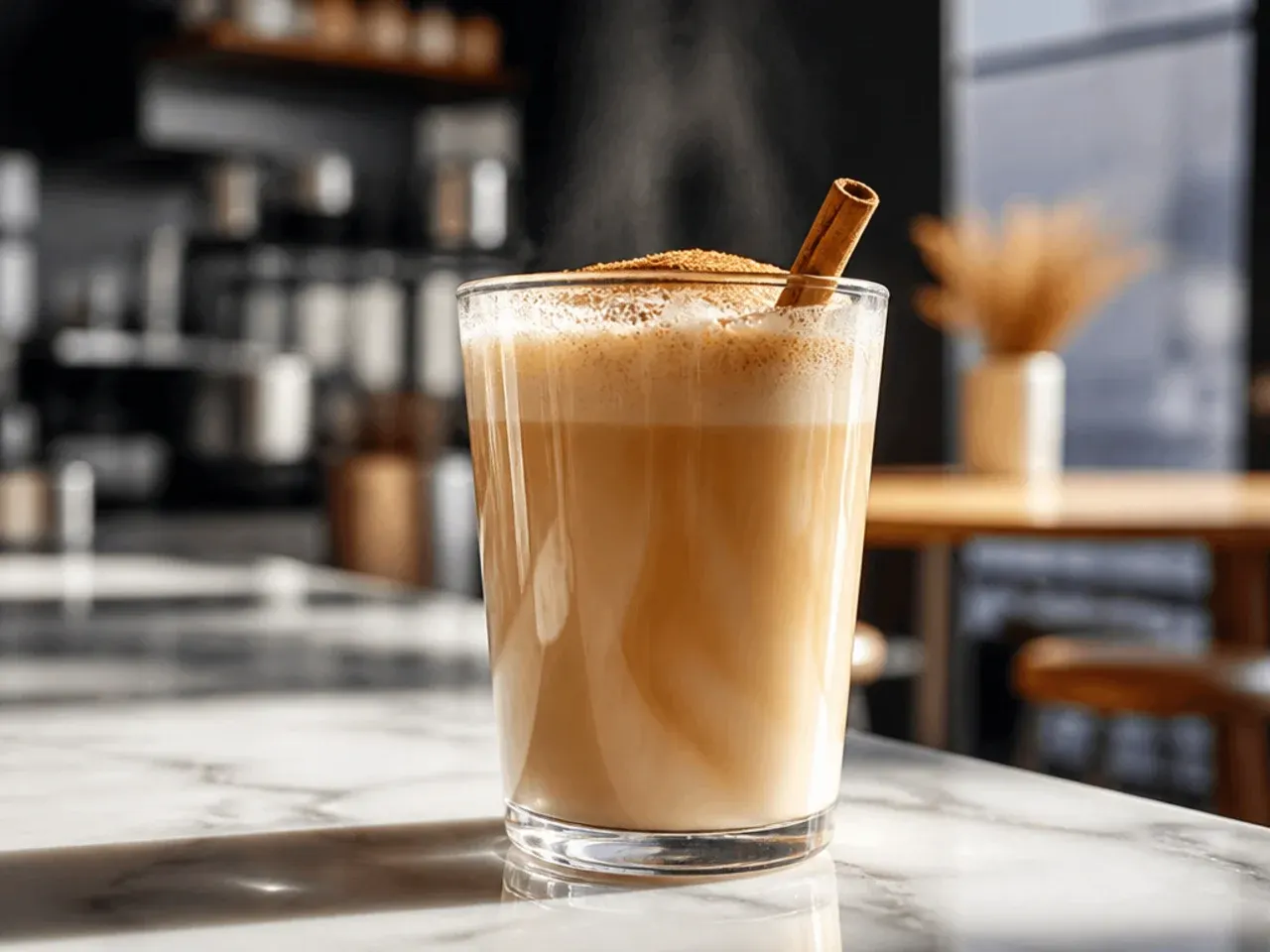 Cozy toasted vanilla oatmilk latte in a mug with latte art and steam rising