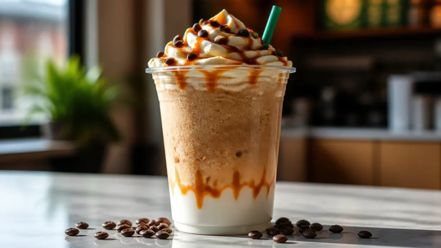 Assortment of colourful copycat Starbucks secret menu drinks including a pink drink, a frappuccino and an iced latte arranged on a wooden counter