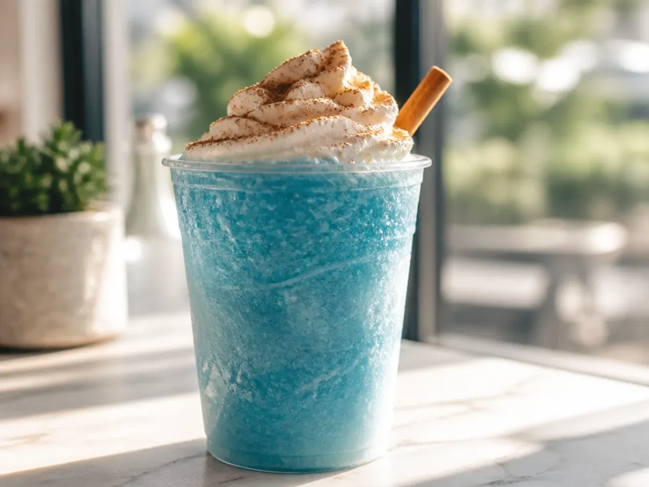 Cinderella Frappuccino with orange and raspberry swirl topped with whipped cream
