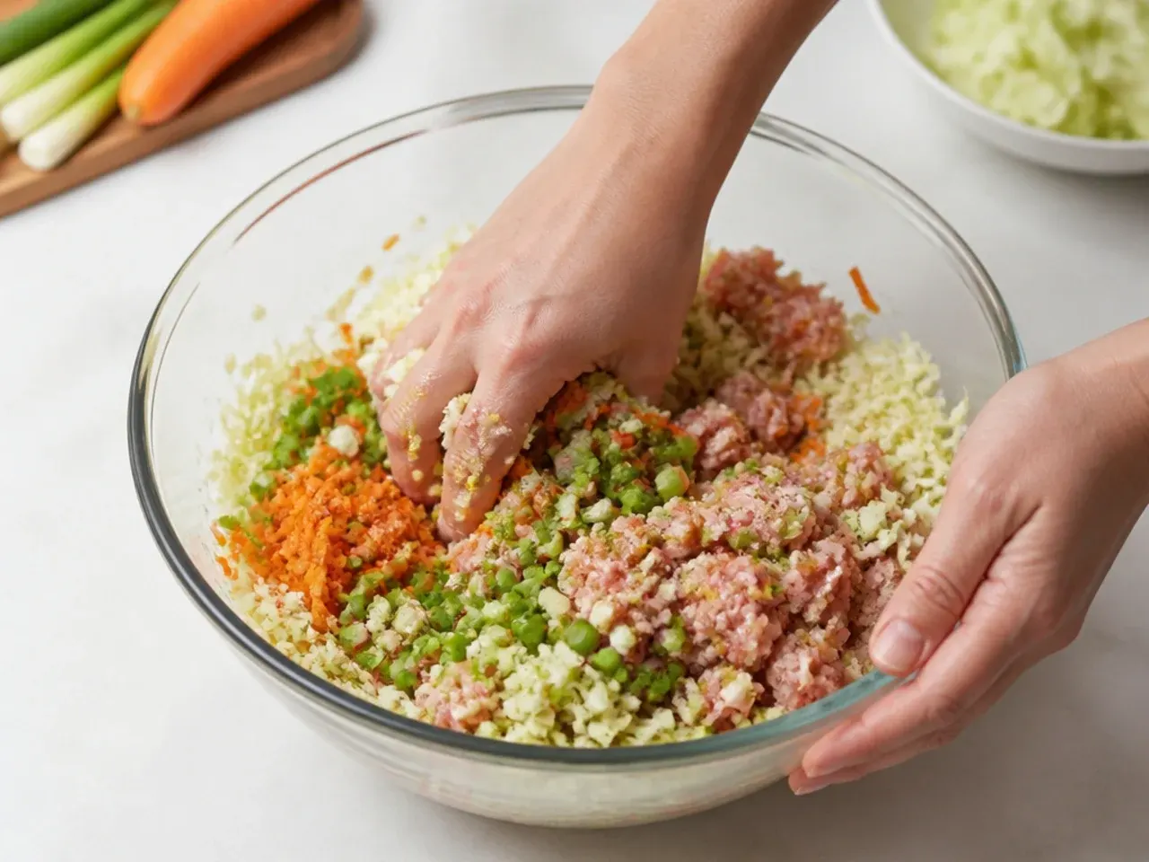 steamed momos — step 3: mix the filling