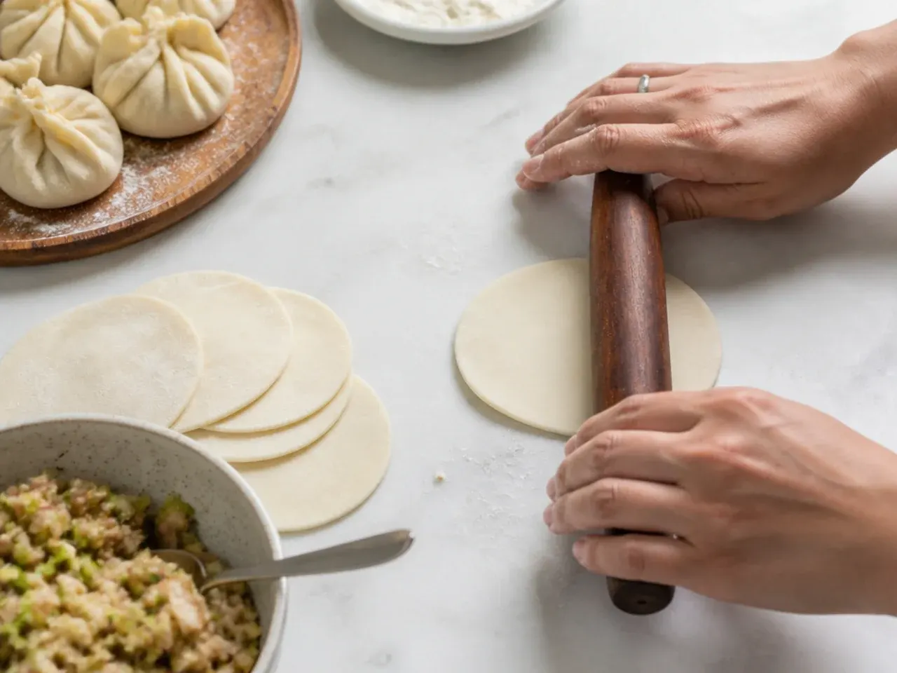 steamed momos — step 4: roll the wrappers