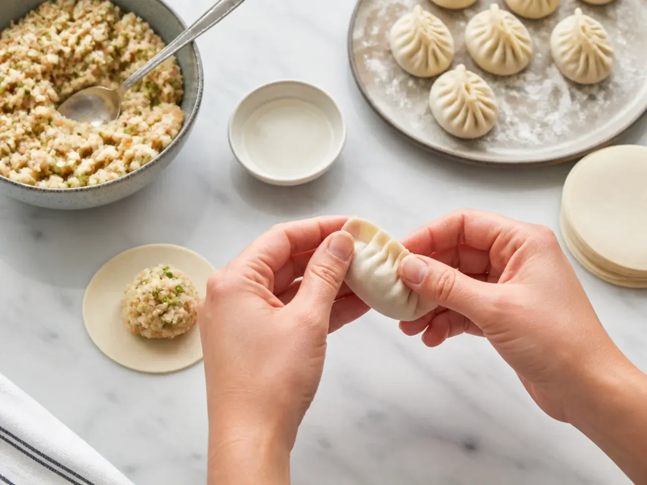 steamed vs fried momos — step 4: fill and pleat