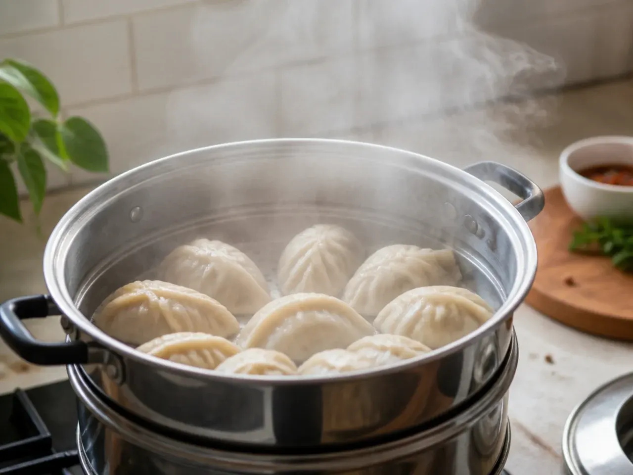 steamed vs fried momos — step 5: steam the momos