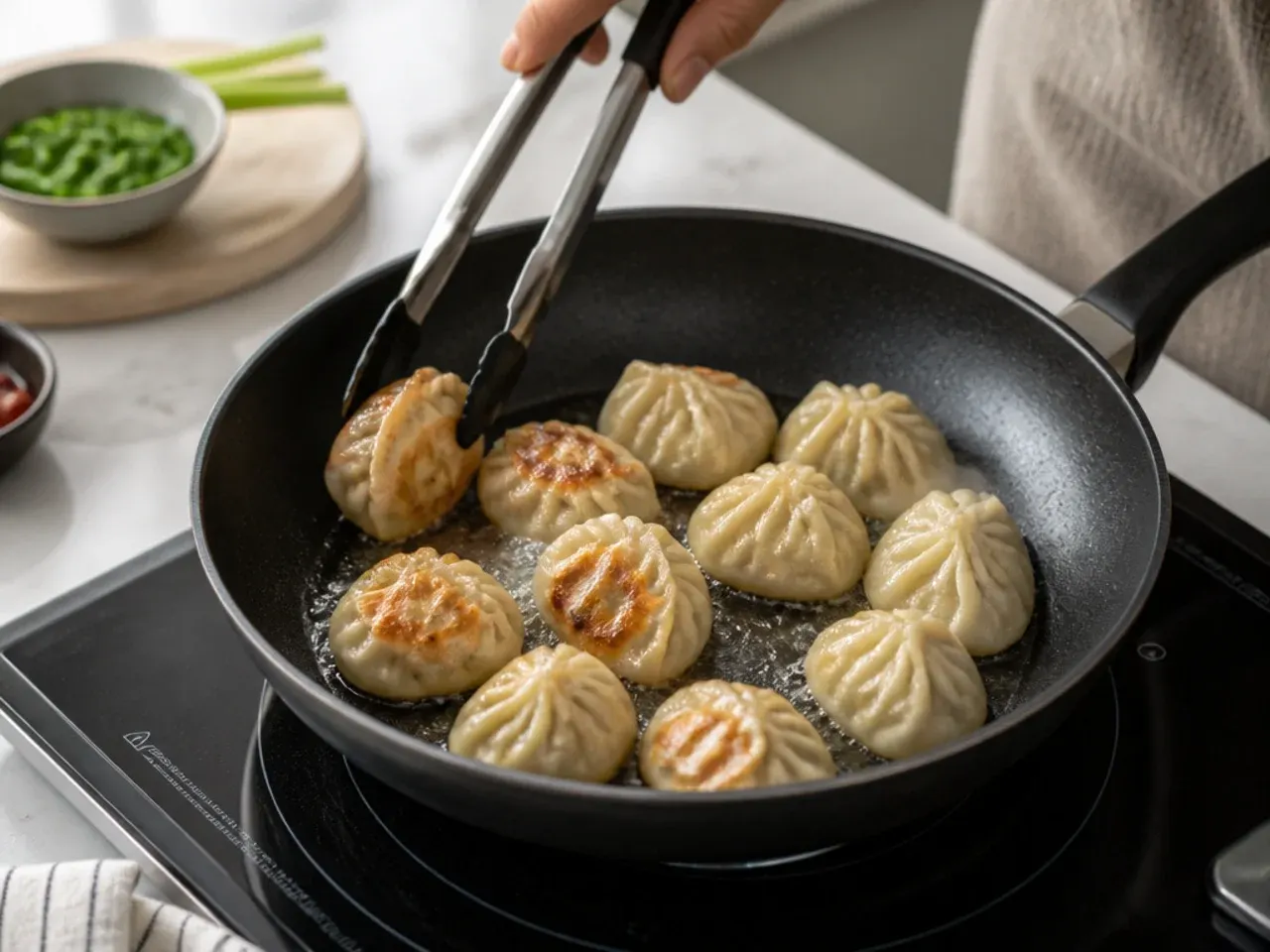steamed vs fried momos — step 6: fry for the crispy version