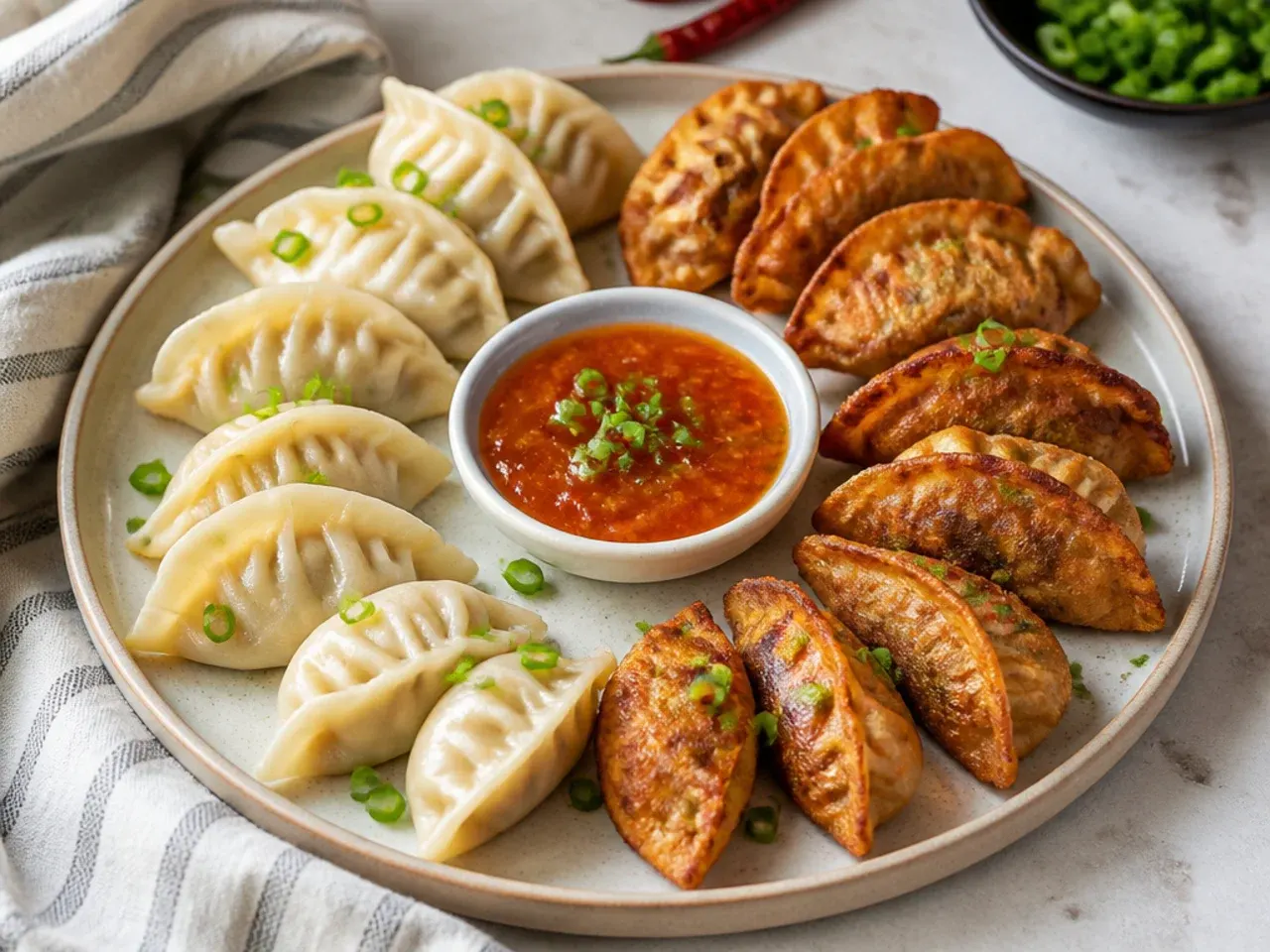 A platter with both steamed and fried momos served together, helping you decide between steamed vs fried momos by situation