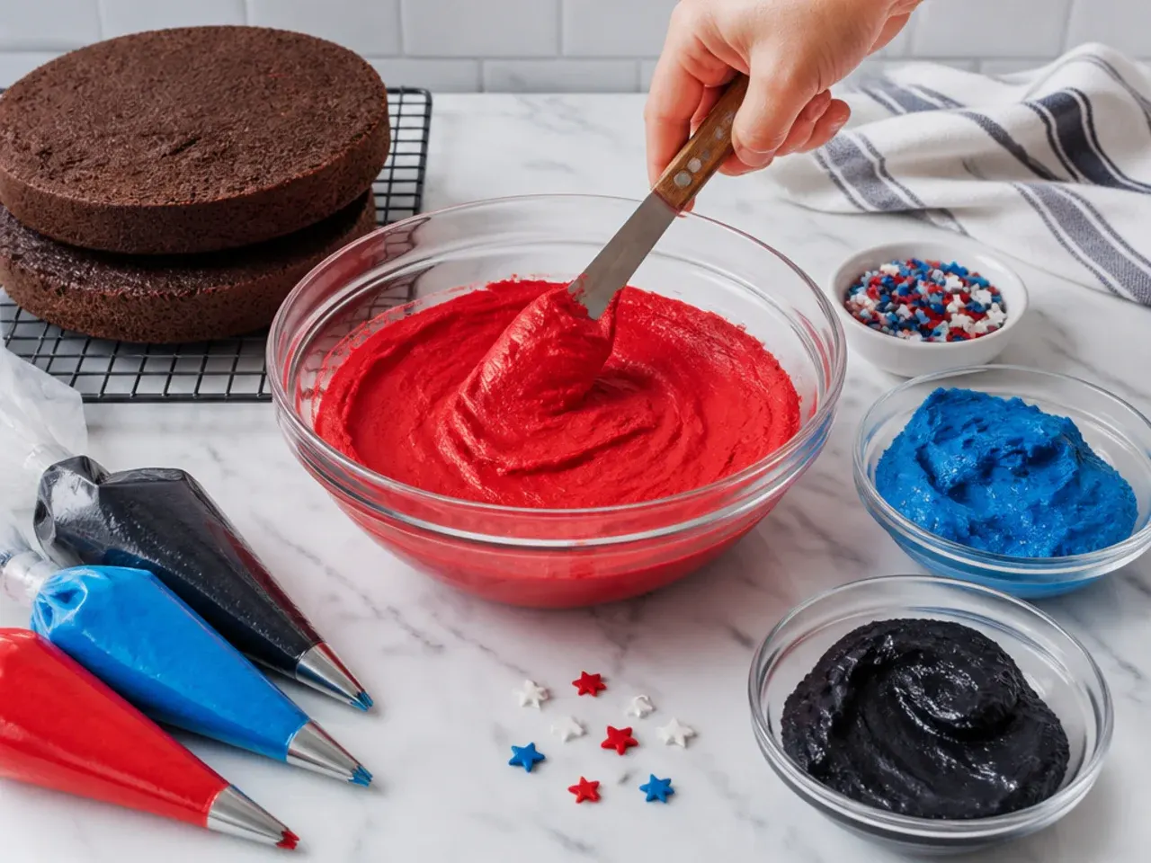 store bought vs homemade spiderman cake — step 5: make and colour the buttercream