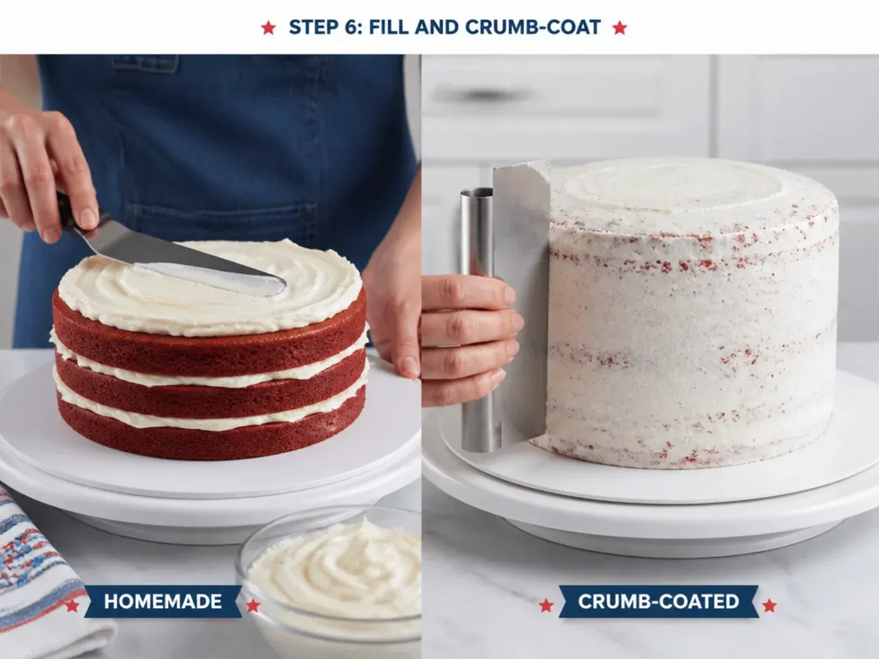 store bought vs homemade spiderman cake — step 6: fill and crumb-coat