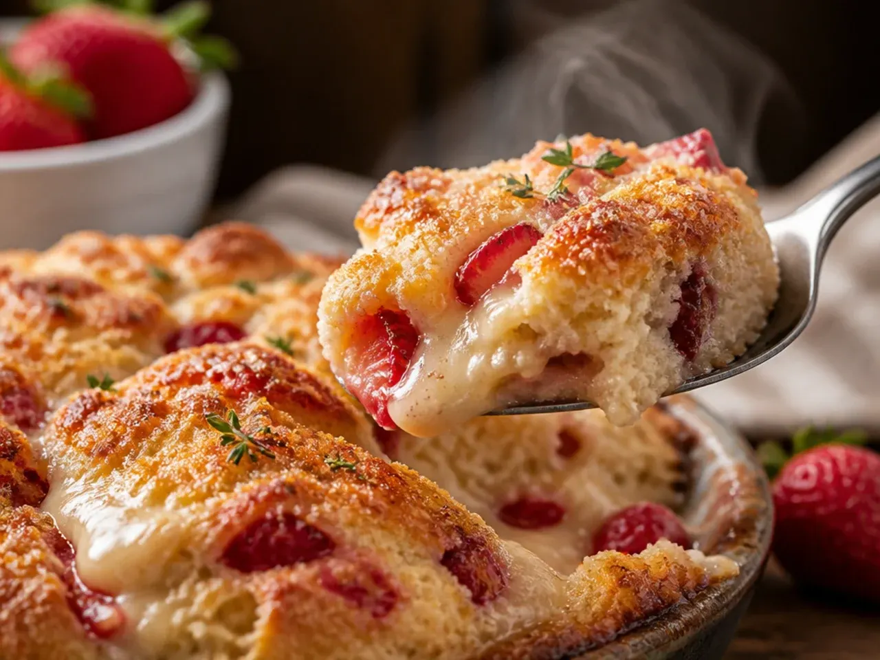 Strawberry cream scones piled high with extra diced strawberries visible in the crumb.