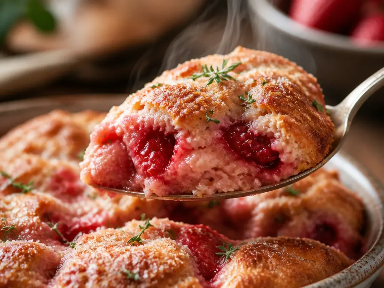 Rustic buttermilk strawberry scones cut into uneven wedges on a wire rack.