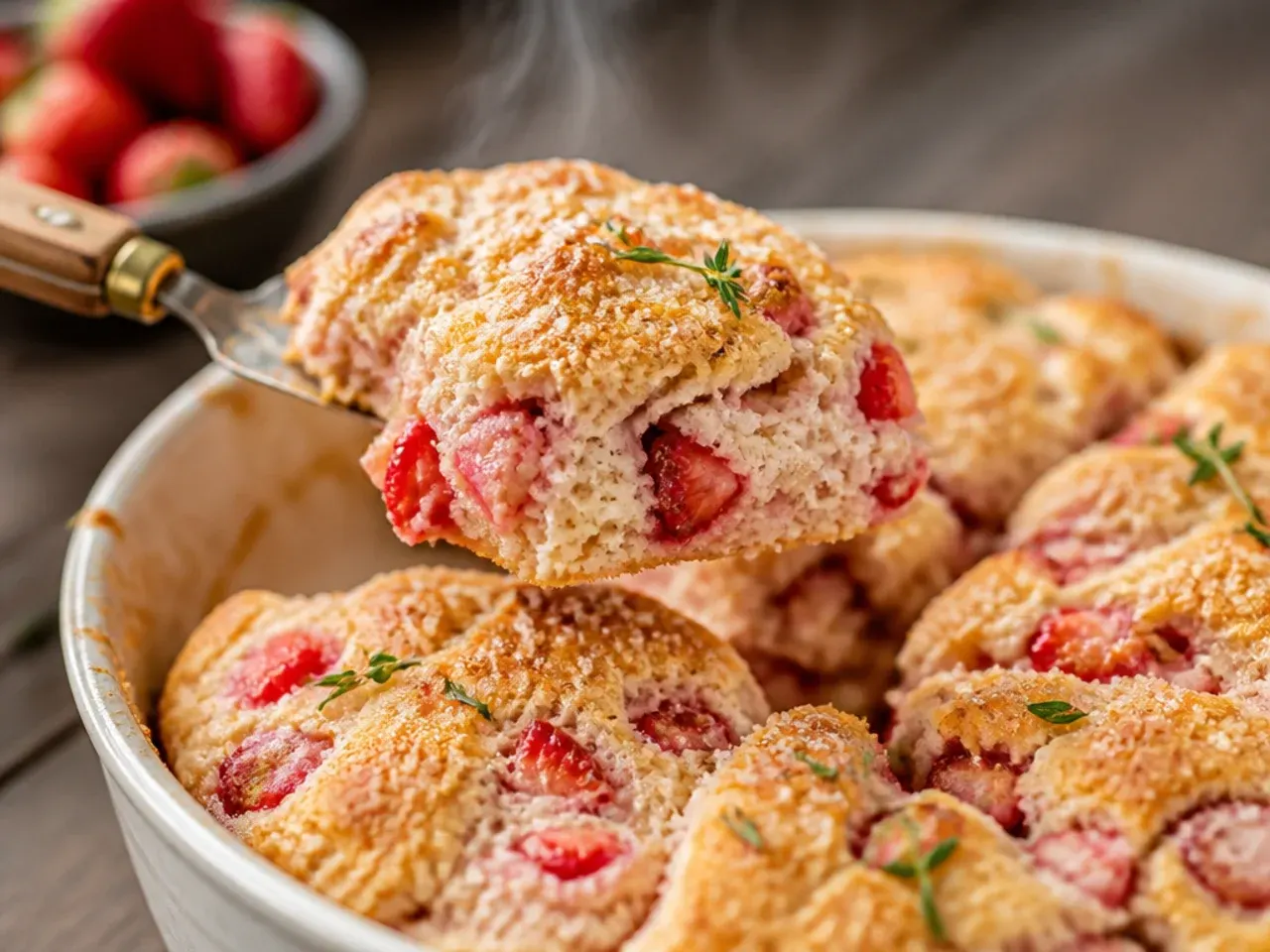 A platter of bite-size mini strawberry scones arranged for a party.